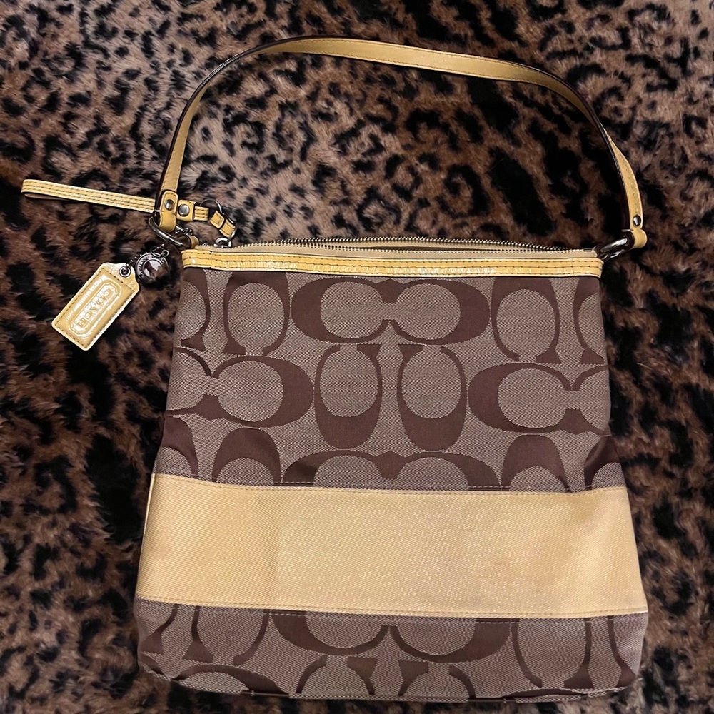 Coach Signature Brown and Tan Shoulder Bag
